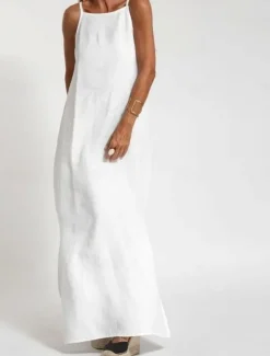Women's Maxi Dress Cotton Linen Dresses Casual Dress Slip Dress Basic Casual Vacation Daily Regular Fit Plain Sleeveless Strap White Army Green Summer