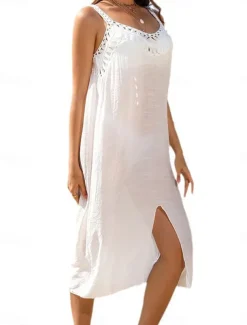 Women's Maxi Dress Cut Out Dress Sundress Slip Dress Tropical Stylish Casual Vacation Daily Regular Fit Plain Sleeveless Halter Neck White Summer