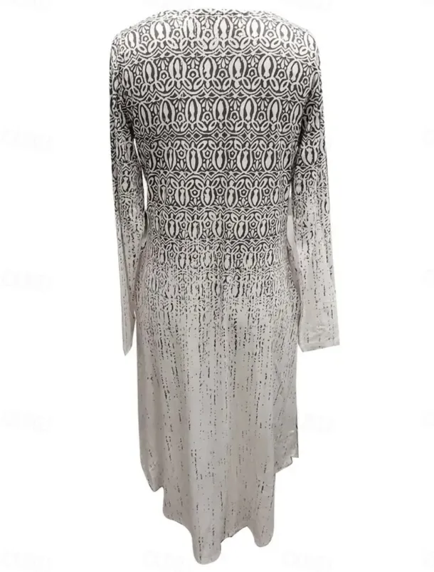 Women's Maxi Dress Ethnic Dress Print Dress Spring Dress Vintage Ethnic Tribal Outdoor Vacation Daily Regular Fit Floral Tribal Long Sleeve Crew Neck White Yellow Wine Blue Summer Spring Fall