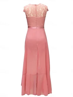 Women's Maxi Dress Lace Dress Cocktail Dress Wedding Guest Dress Chiffon Dress Elegant Formal Wedding Guest Cocktail Party Regular Fit Short Sleeve V Neck Black Pink Red Navy Blue Summer