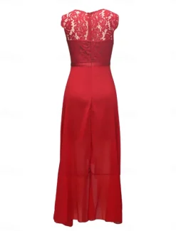 Women's Maxi Dress Lace Dress Cocktail Dress Wedding Guest Dress Chiffon Dress Elegant Formal Wedding Guest Cocktail Party Regular Fit Short Sleeve V Neck Black Pink Red Navy Blue Summer