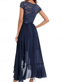 Women's Maxi Dress Lace Dress Cocktail Dress Wedding Guest Dress Chiffon Dress Elegant Formal Wedding Guest Cocktail Party Regular Fit Short Sleeve V Neck Black Pink Red Navy Blue Summer