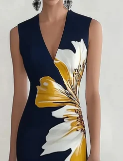 Women's Maxi Dress Sheath Dress Casual Outdoor Going out Regular Fit Floral Sleeveless V Neck Navy Black Summer