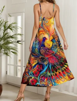Women's Maxi Dress Sundress A Line Dress Slip Dress Vacation Casual Flowy Beach Regular Fit Floral Graphic Animal Sleeveless V Neck Spaghetti Strap Yellow Red Blue Purple Summer Spring