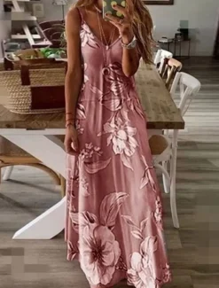 Women's Maxi Dress Sundress A Line Dress Floral Dress Fashion Modern Casual Vacation Casual Daily Regular Fit Floral Sleeveless V Neck Pink Blue Purple Fuchsia Summer Spring