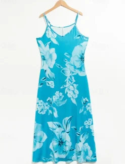 Women's Maxi Dress Sundress A Line Dress Floral Dress Fashion Modern Casual Vacation Casual Daily Regular Fit Floral Sleeveless V Neck Pink Blue Purple Fuchsia Summer Spring