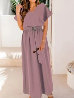 Women's Maxi Dress Swing Dress Elegant Dress Elegant Stylish Casual Vacation Daily Loose Fit Plain Short Sleeve V Neck Black Pink Navy Blue Summer