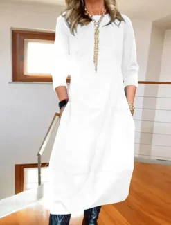 Women's Maxi Dress T Shirt Dress Tee Dress Stylish Casual Vacation Daily Regular Fit Plain Long Sleeve Crew Neck Black White Red Navy Blue Spring Fall