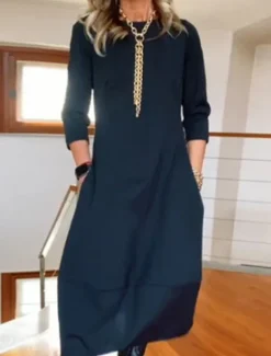 Women's Maxi Dress T Shirt Dress Tee Dress Stylish Casual Vacation Daily Regular Fit Plain Long Sleeve Crew Neck Black White Red Navy Blue Spring Fall