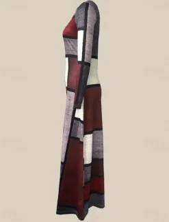 Women's Maxi Dress T Shirt Dress Tee Dress A Line Dress Summer Dress Vacation Casual Beach Daily Regular Fit Graphic Geometric Abstract Long Sleeve Crew Neck Wine Spring Fall Winter