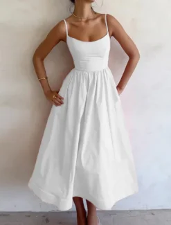Women's Maxi Dress White Dress Graduation Dress Casual Dress Swing Dress Elegant Streetwear Maxi Vacation Street Holiday Regular Fit Sleeveless Strap White Pink Blue Purple Summer