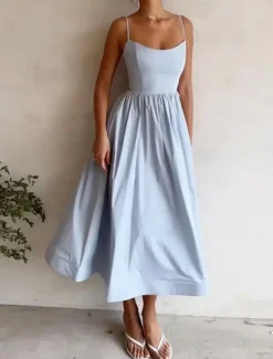 Women's Maxi Dress White Dress Graduation Dress Casual Dress Swing Dress Elegant Streetwear Maxi Vacation Street Holiday Regular Fit Sleeveless Strap White Pink Blue Purple Summer