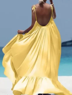 Women's Maxi long Dress Casual Dress Swing Dress Fashion Sexy Dress Vacation Date Loose Fit Pure Color Sleeveless Spaghetti Strap Black White Yellow Red Summer Spring Fall