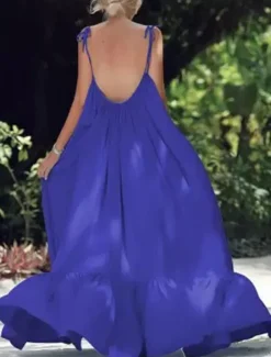 Women's Maxi long Dress Casual Dress Swing Dress Fashion Sexy Dress Vacation Date Loose Fit Pure Color Sleeveless Spaghetti Strap Black White Yellow Red Summer Spring Fall