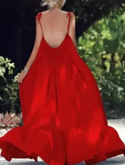 Women's Maxi long Dress Casual Dress Swing Dress Fashion Sexy Dress Vacation Date Loose Fit Pure Color Sleeveless Spaghetti Strap Black White Yellow Red Summer Spring Fall