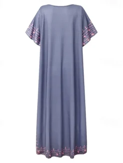 Women's Maxi long Dress Long Dress Maxi Dress Casual Dress T Shirt Dress Tee Dress Boho Dress Print Dress Fashion Bohemian Casual Outdoor Vacation Daily Loose Fit Floral Short Sleeve V Neck Sky Blue