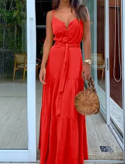 Women's Maxi long Dress Maxi Dress White Dress Graduation Dress Summer Dress Elegant Modern Wedding Party Daily Slim Pure Color Sleeveless Spaghetti Strap White Yellow Red Blue Summer Spring