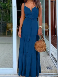 Women's Maxi long Dress Maxi Dress White Dress Graduation Dress Summer Dress Elegant Modern Wedding Party Daily Slim Pure Color Sleeveless Spaghetti Strap White Yellow Red Blue Summer Spring