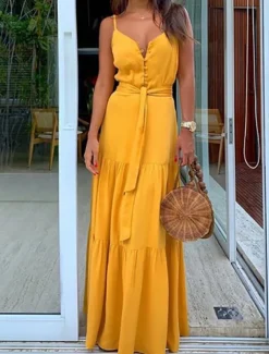 Women's Maxi long Dress Maxi Dress White Dress Graduation Dress Summer Dress Elegant Modern Wedding Party Daily Slim Pure Color Sleeveless Spaghetti Strap White Yellow Red Blue Summer Spring
