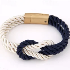 Women's Men's Braided Rope Chain Bracelet with Magnetic Clasp Bow Charm Bangle - Claret