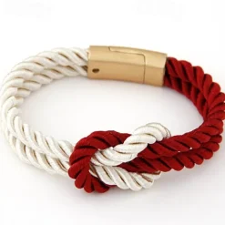 Women's Men's Braided Rope Chain Bracelet with Magnetic Clasp Bow Charm Bangle - Claret