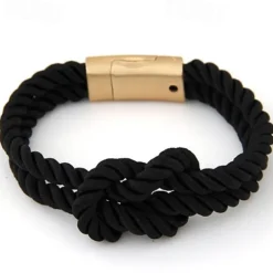 Women's Men's Braided Rope Chain Bracelet with Magnetic Clasp Bow Charm Bangle - Claret