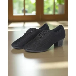 Women's Mesh Lace-Up Ballroom Dance Shoes with Low Heel, Breathable Professional Practice Footwear for Latin and Waltz Performance