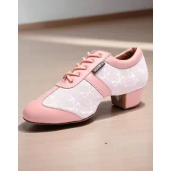 Women's Mesh Lace-Up Latin Dance Shoes - Breathable Professional Ballroom Practice Footwear with Low Heel for Performers