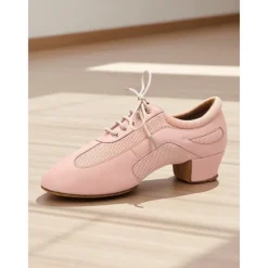 Women's Mesh Lace-Up Latin Dance Shoes - Breathable Professional Ballroom Practice Footwear with Low Heel for Performers