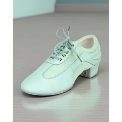 Women's Mesh Lace-Up Latin Dance Shoes - Breathable Professional Ballroom Practice Footwear with Low Heel for Performers