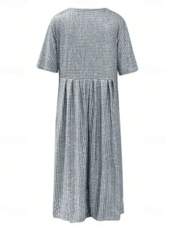 Women's Midi Dress A Line Dress Summer Dress Vacation Casual Daily Holiday Loose Fit Graphic Geometric Striped Half Sleeve Crew Neck Blue Gray Summer