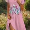 Women's Midi Dress A Line Dress Summer Dress Vacation Casual Beach Date Summer Dress Regular Fit Floral Graphic Short Sleeve Lapel Pink Blue Green Summer