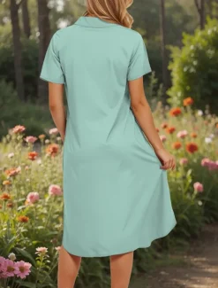 Women's Midi Dress A Line Dress Summer Dress Vacation Casual Beach Date Summer Dress Regular Fit Floral Graphic Short Sleeve Lapel Pink Blue Green Summer