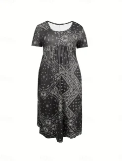 Women's Midi Dress A Line Dress Summer Dress Casual Daily Regular Fit Paisley Short Sleeve Square Neck Pink Red Blue Gray Summer