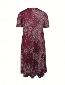 Women's Midi Dress A Line Dress Summer Dress Casual Daily Regular Fit Paisley Short Sleeve Square Neck Pink Red Blue Gray Summer