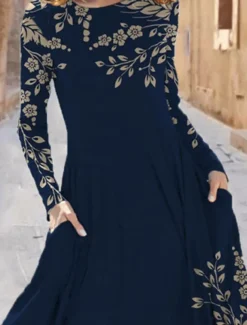 Women's Midi Dress A Line Dress Casual Dress Winter Dress Swing Dress Fashion Streetwear Mature Formal Outdoor Vacation Regular Fit Floral Long Sleeve Crew Neck Black Navy Blue Royal Blue Blue Spring