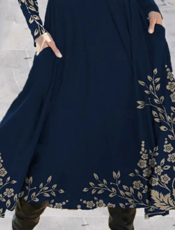 Women's Midi Dress A Line Dress Casual Dress Winter Dress Swing Dress Fashion Streetwear Mature Formal Outdoor Vacation Regular Fit Floral Long Sleeve Crew Neck Black Navy Blue Royal Blue Blue Spring
