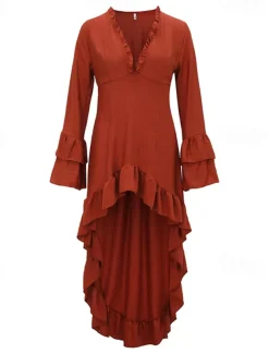 Women's Midi Dress Boho Dress Western Dress Fashion Modern Outdoor Holiday Going out Regular Fit Plain Long Sleeve V Neck Maroon Summer