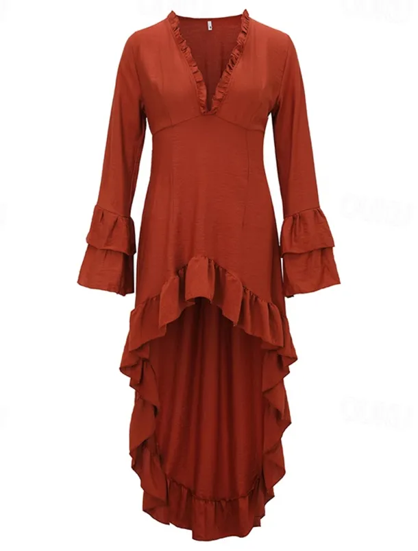 Women's Midi Dress Boho Dress Western Dress Fashion Modern Outdoor Holiday Going out Regular Fit Plain Long Sleeve V Neck Maroon Summer