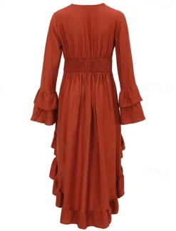 Women's Midi Dress Boho Dress Western Dress Fashion Modern Outdoor Holiday Going out Regular Fit Plain Long Sleeve V Neck Maroon Summer