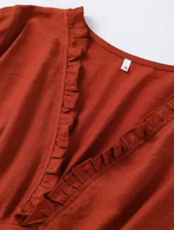 Women's Midi Dress Boho Dress Western Dress Fashion Modern Outdoor Holiday Going out Regular Fit Plain Long Sleeve V Neck Maroon Summer