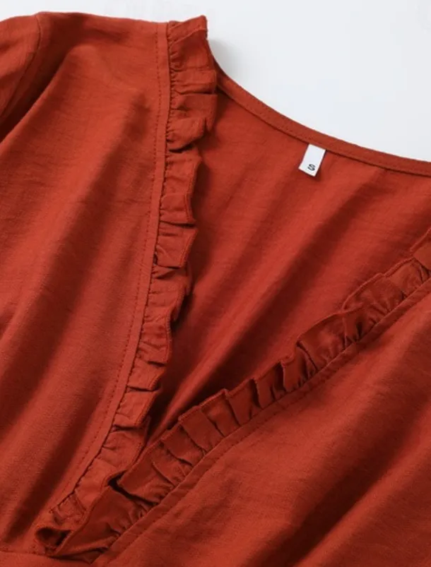 Women's Midi Dress Boho Dress Western Dress Fashion Modern Outdoor Holiday Going out Regular Fit Plain Long Sleeve V Neck Maroon Summer