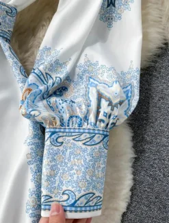 Women's Midi Dress Boho Dress Fashion Holiday Going out Weekend Regular Fit Flower Long Sleeve Shirt Collar Black Blue Apricot Summer