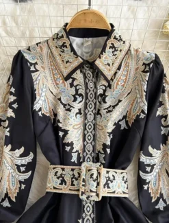 Women's Midi Dress Boho Dress Fashion Holiday Going out Weekend Regular Fit Flower Long Sleeve Shirt Collar Black Blue Apricot Summer