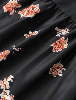 Women's Midi Dress Boho Dress Print Dress Western Dress Fashion Outdoor Vacation Weekend Regular Fit Plain Long Sleeve V Neck Black Summer