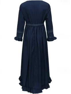 Women's Midi Dress Boho Dress Western Dress Fashion Classic Holiday Going out Weekend Regular Fit Flower Long Sleeve V Neck Dark Blue Summer