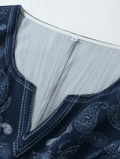 Women's Midi Dress Boho Dress Western Dress Fashion Classic Holiday Going out Weekend Regular Fit Flower Long Sleeve V Neck Dark Blue Summer