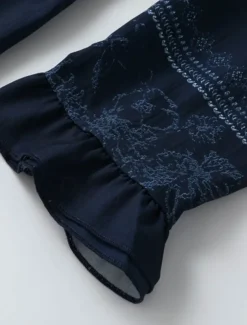 Women's Midi Dress Boho Dress Western Dress Fashion Classic Holiday Going out Weekend Regular Fit Flower Long Sleeve V Neck Dark Blue Summer