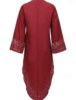 Women's Midi Dress Boho Dress Vintage Classic Vacation Daily Holiday Regular Fit Flower Long Sleeve V Neck Red Summer