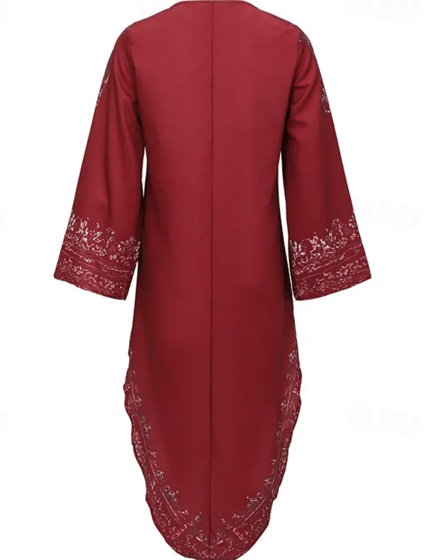 Women's Midi Dress Boho Dress Vintage Classic Vacation Daily Holiday Regular Fit Flower Long Sleeve V Neck Red Summer